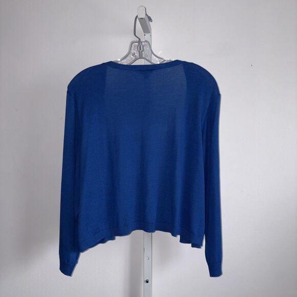 Talbots Woman Blue Knit Cardigan Sweater NWT Plus Size 3X Crop Open Front Boxy - Picture 4 of 7